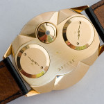 LIP Electronic; Cal. R27; Solid Rose Gold; Opens Through Crystal; 38mm diameter; 1958