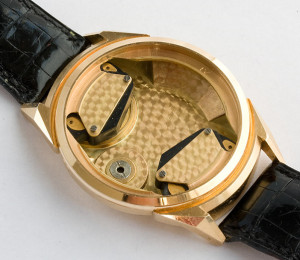 LIP Electronic; Cal. R27; Solid Rose Gold; Opens Through Crystal; 38mm diameter; 1958